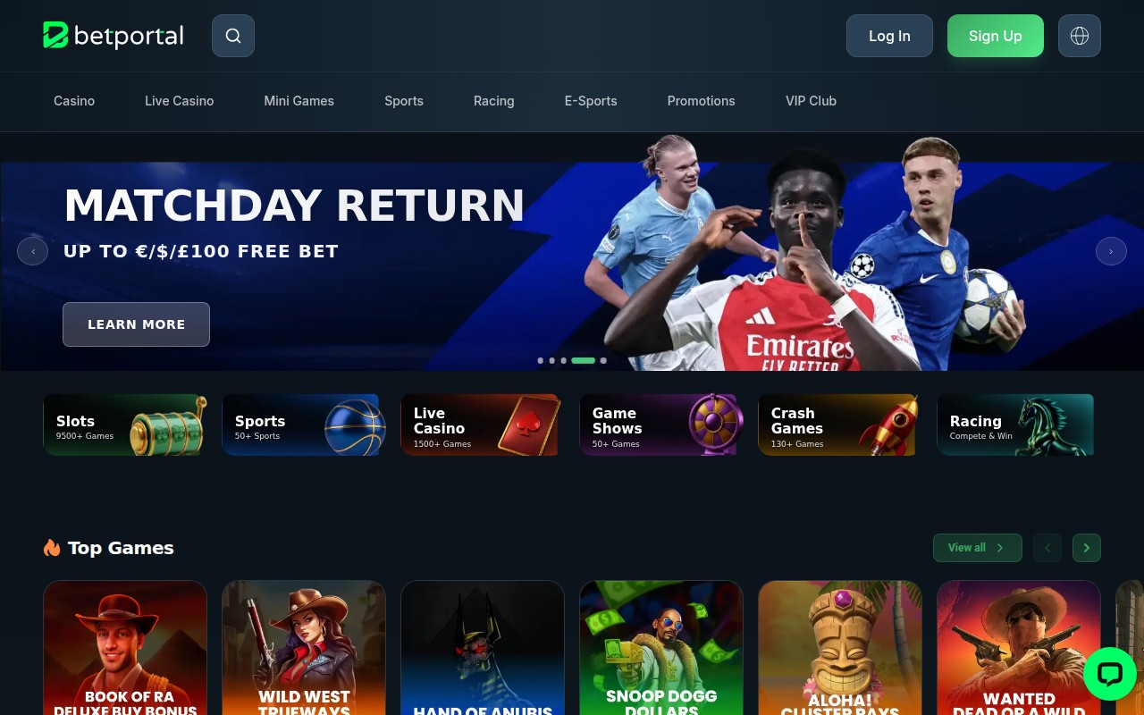 BetPortal Casino - Page d accueil avec bonus de bienvenue